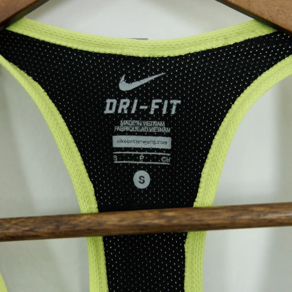 Nike Dri-FIT Racerback Tank Top Blue Black Neon Yellow Mesh Athletic Womens S